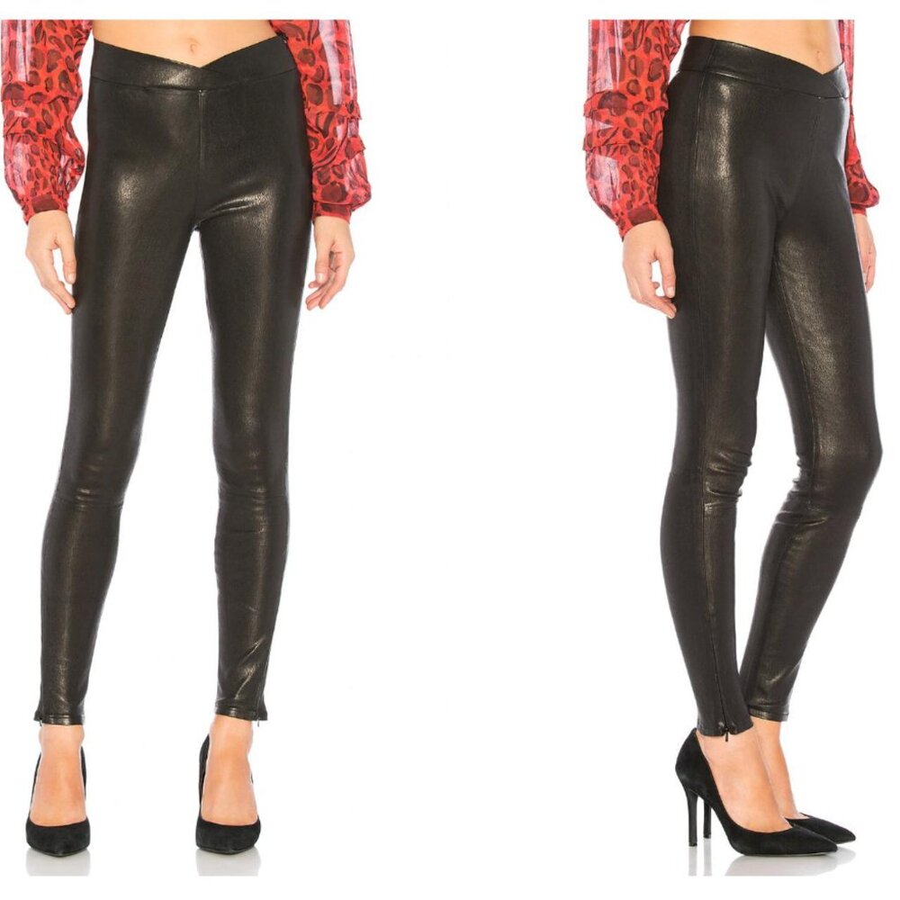 Frame overlap pull on genuine lamb leather leggings in noir black size small